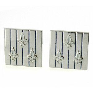 Swank Fleur de Lys Lis Cufflinks Vintage Silvertone w Blue Enamel Silvertone